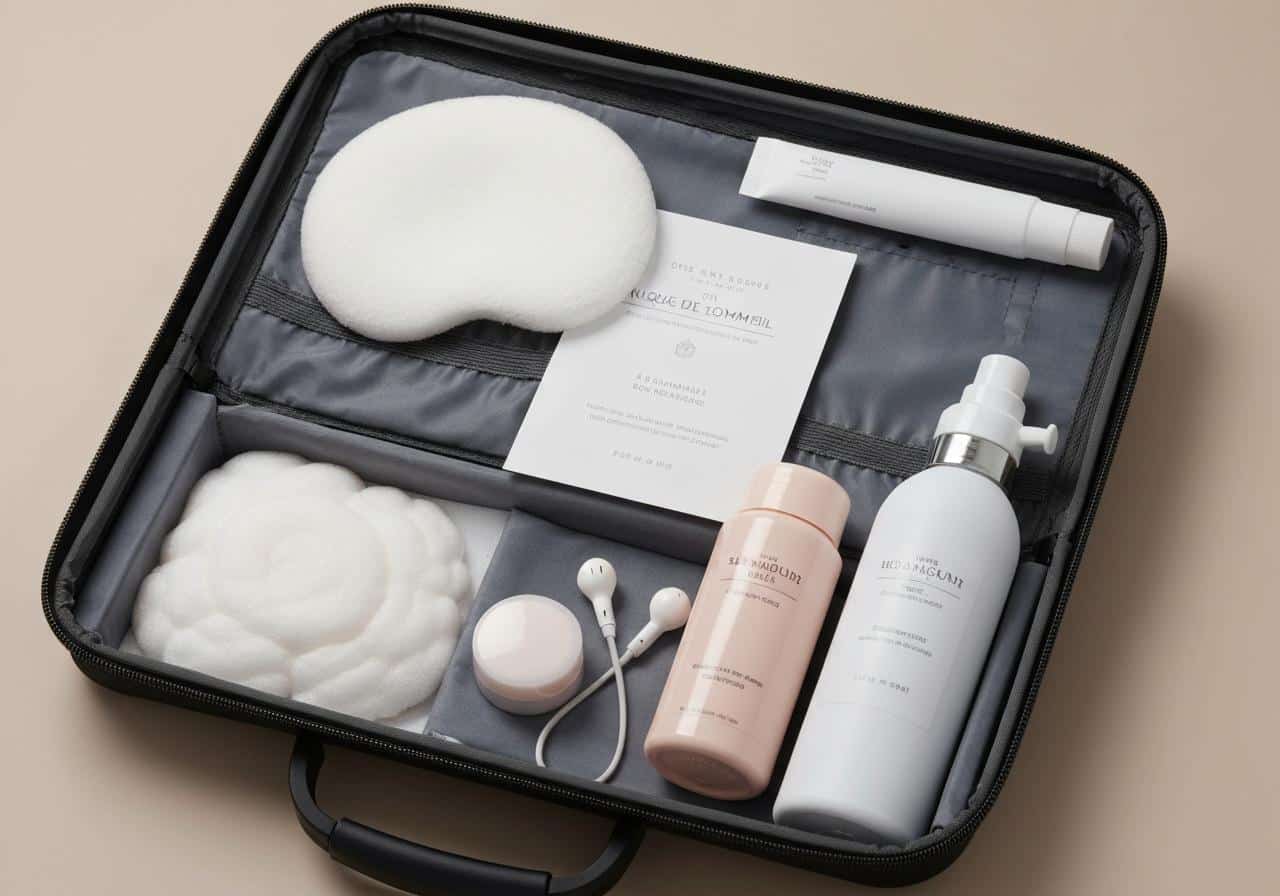 Bagage cabine ouvert avec accessoires de voyage organisés