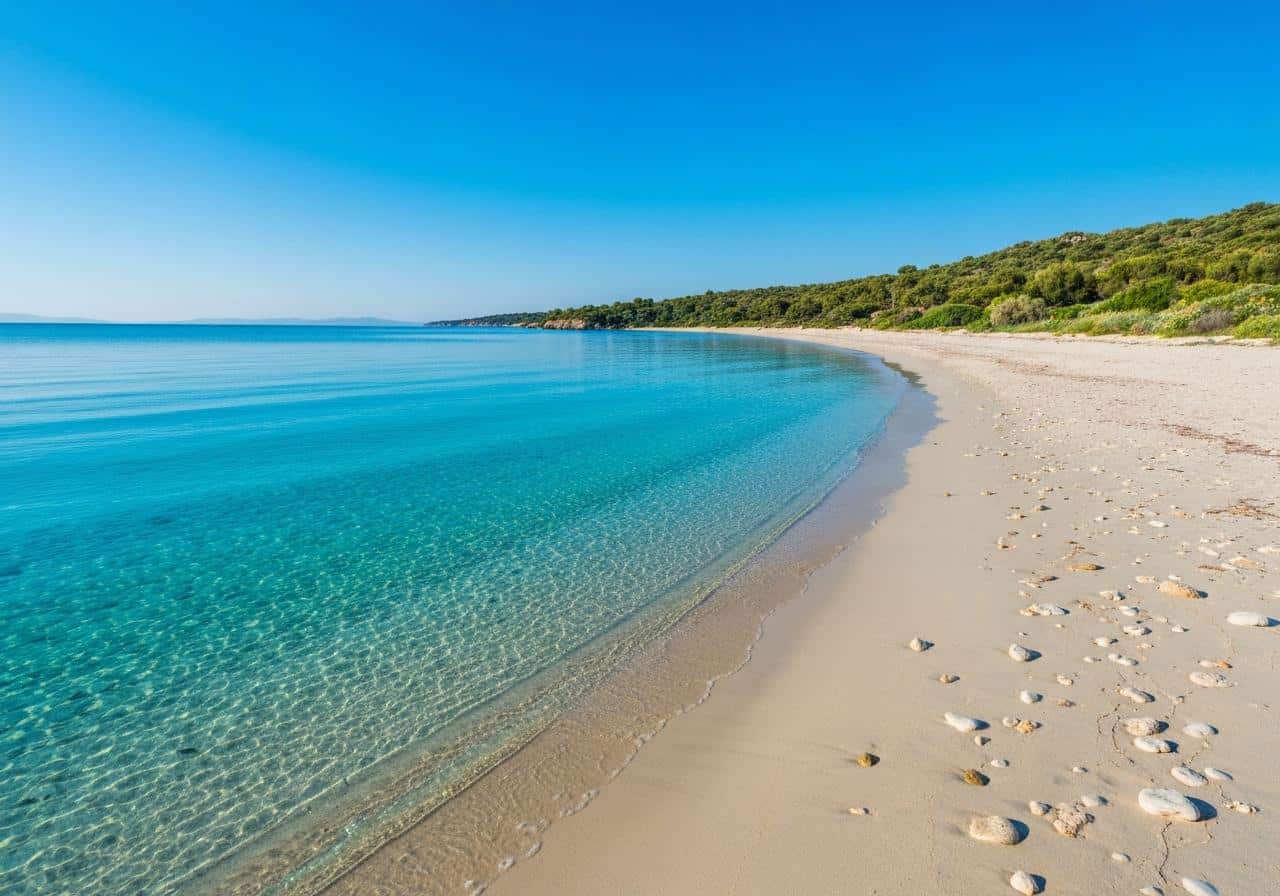 Plage de sable de Barbati, mer turquoise, Corfou