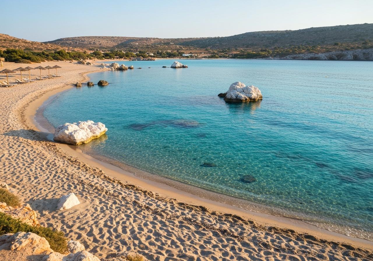 Plage méditerranéenne avec eau turquoise et sable fin