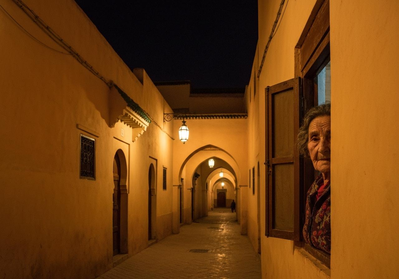 Ruelles sombres médina de Fès el-Bali la nuit
