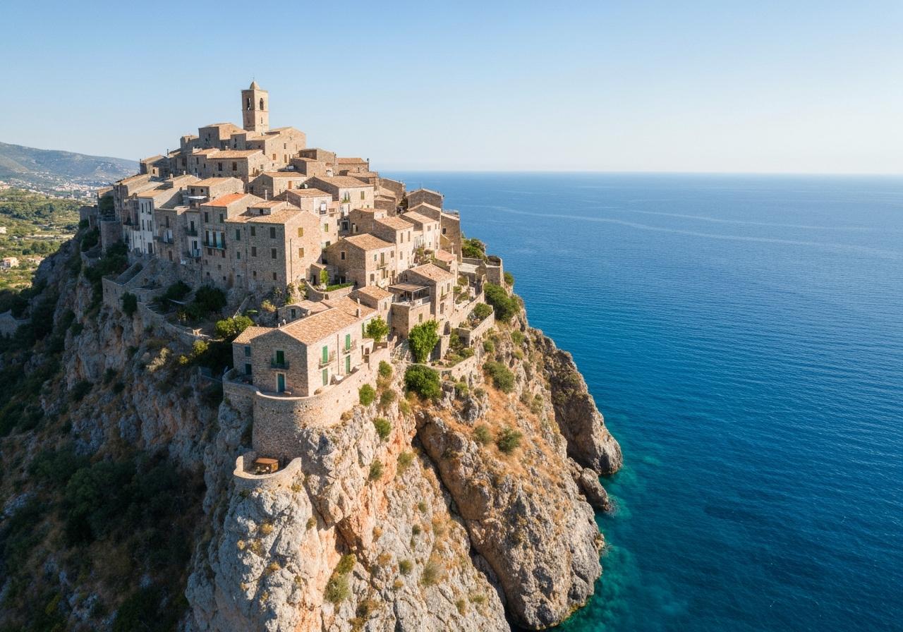 Village de Nonza perché sur falaise surplombant la mer