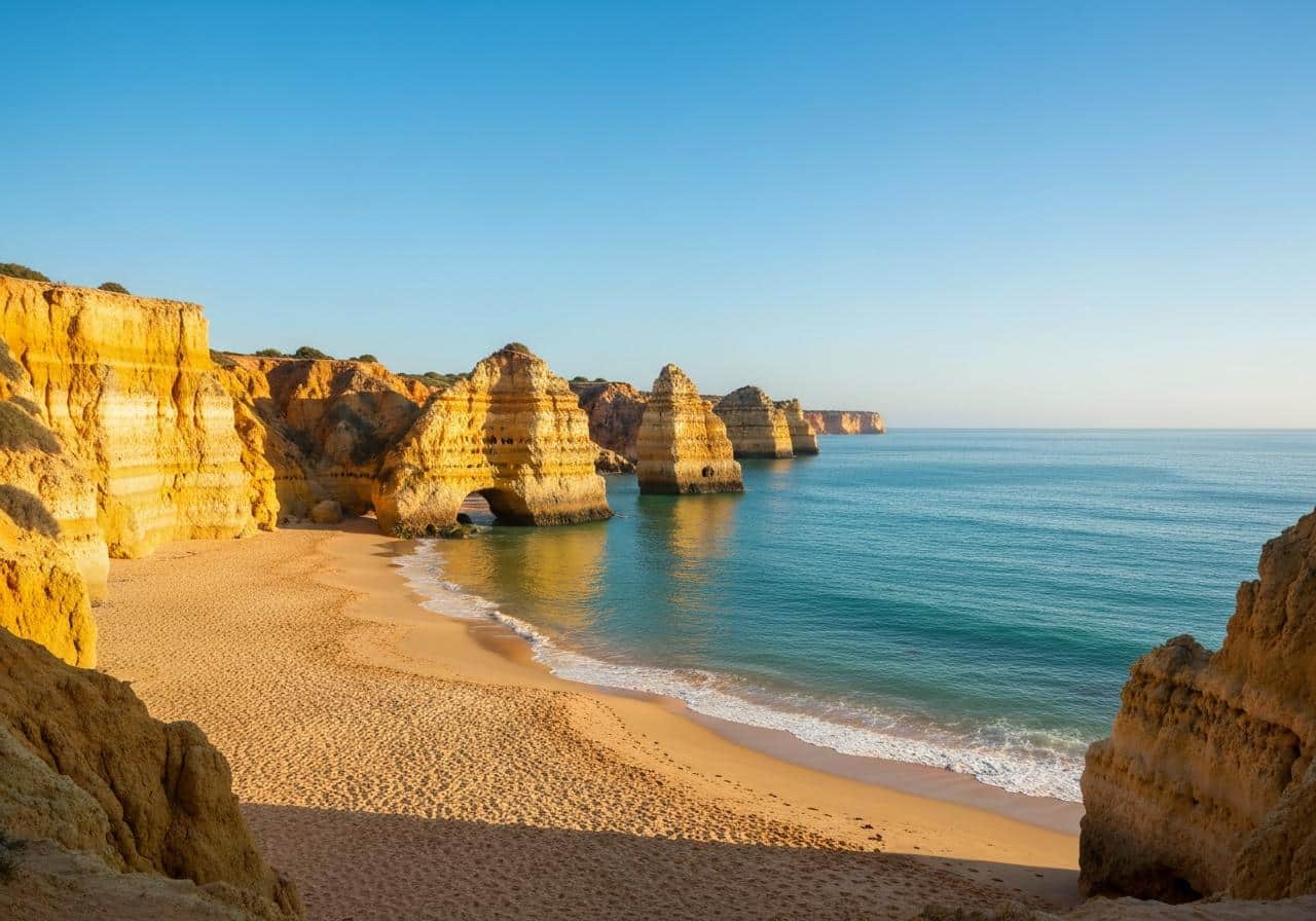 Plage de l'Algarve falaises dorées mer turquoise