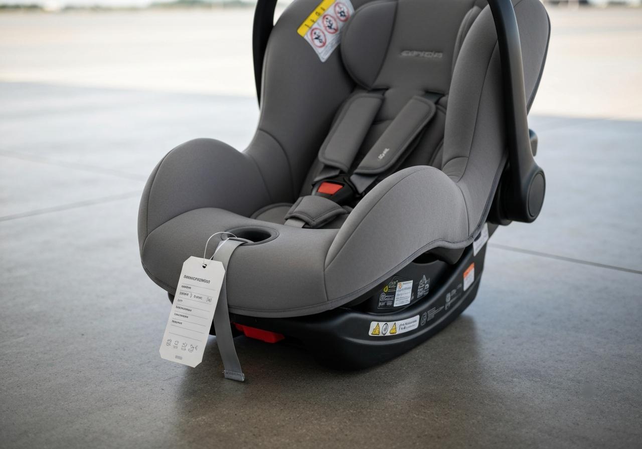 Siège auto emballé dans housse de protection avant vol