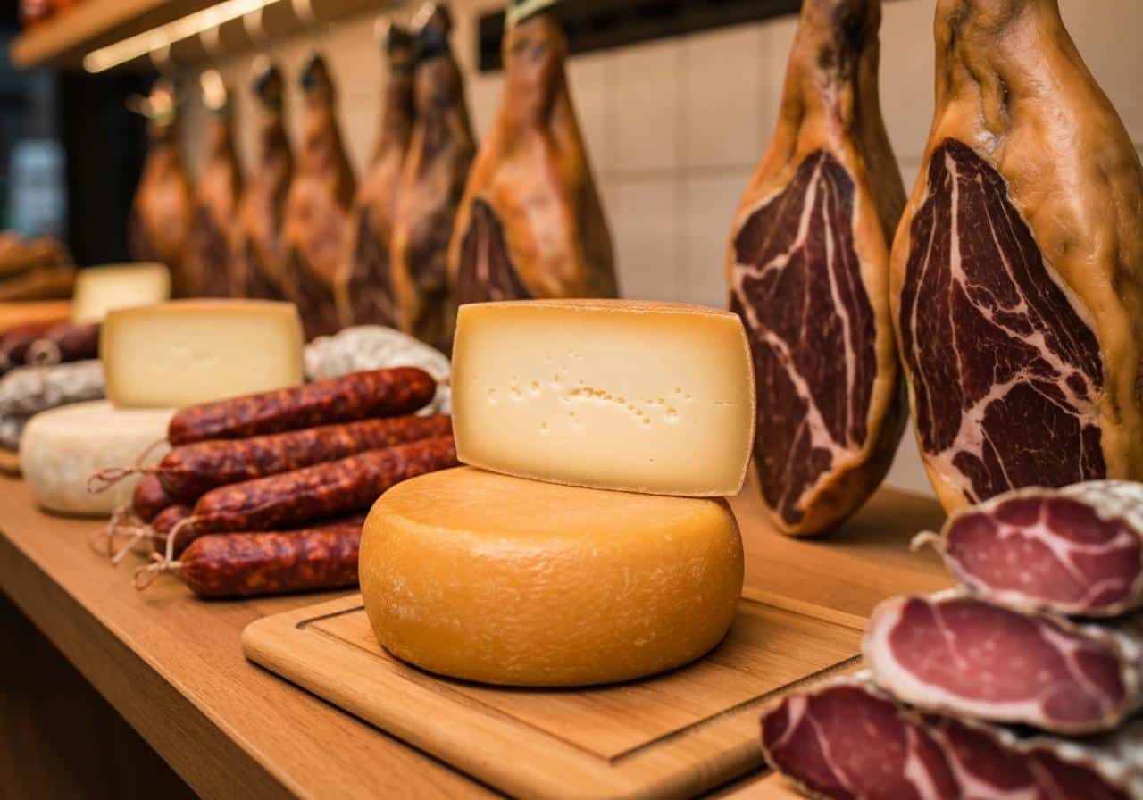 Étal de fromages basques et charcuteries espagnoles