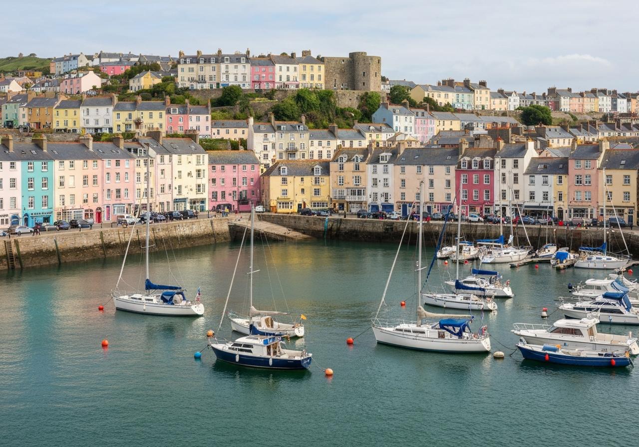 Tenby port médiéval maisons colorées Pembrokeshire