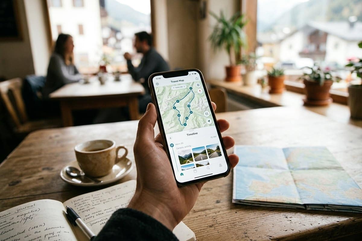 Main tenant un smartphone au café