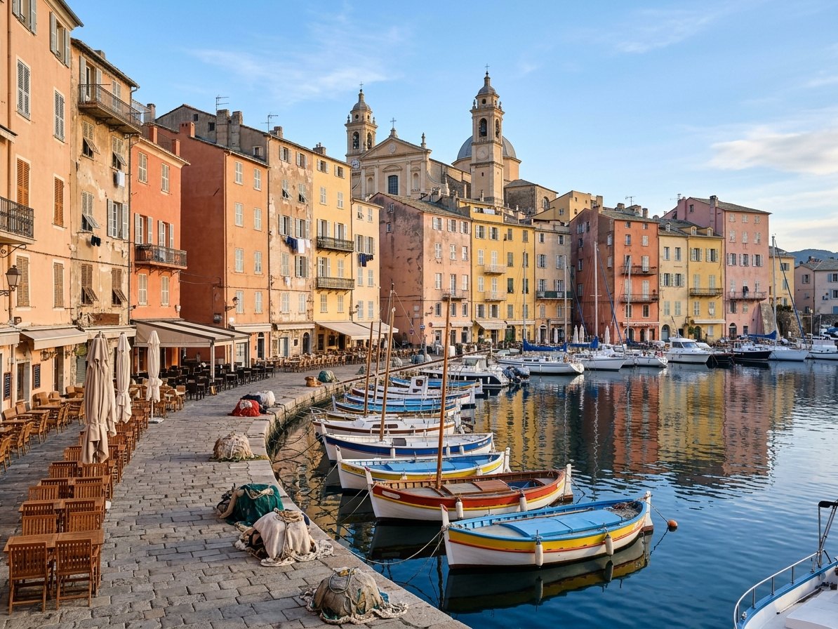 Vieux-Port de Bastia aux façades pastel et bateaux