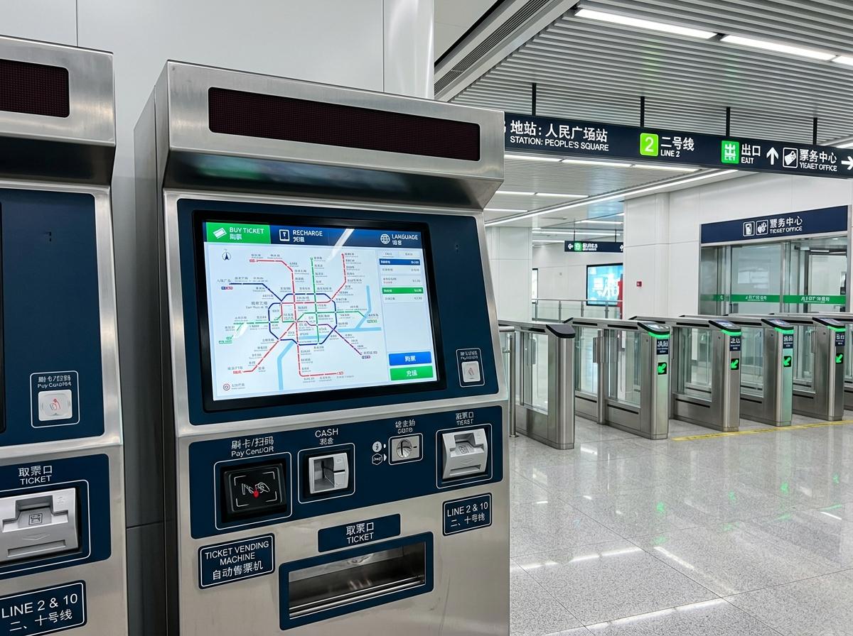 Borne automatique de tickets dans une station de métro chinoise