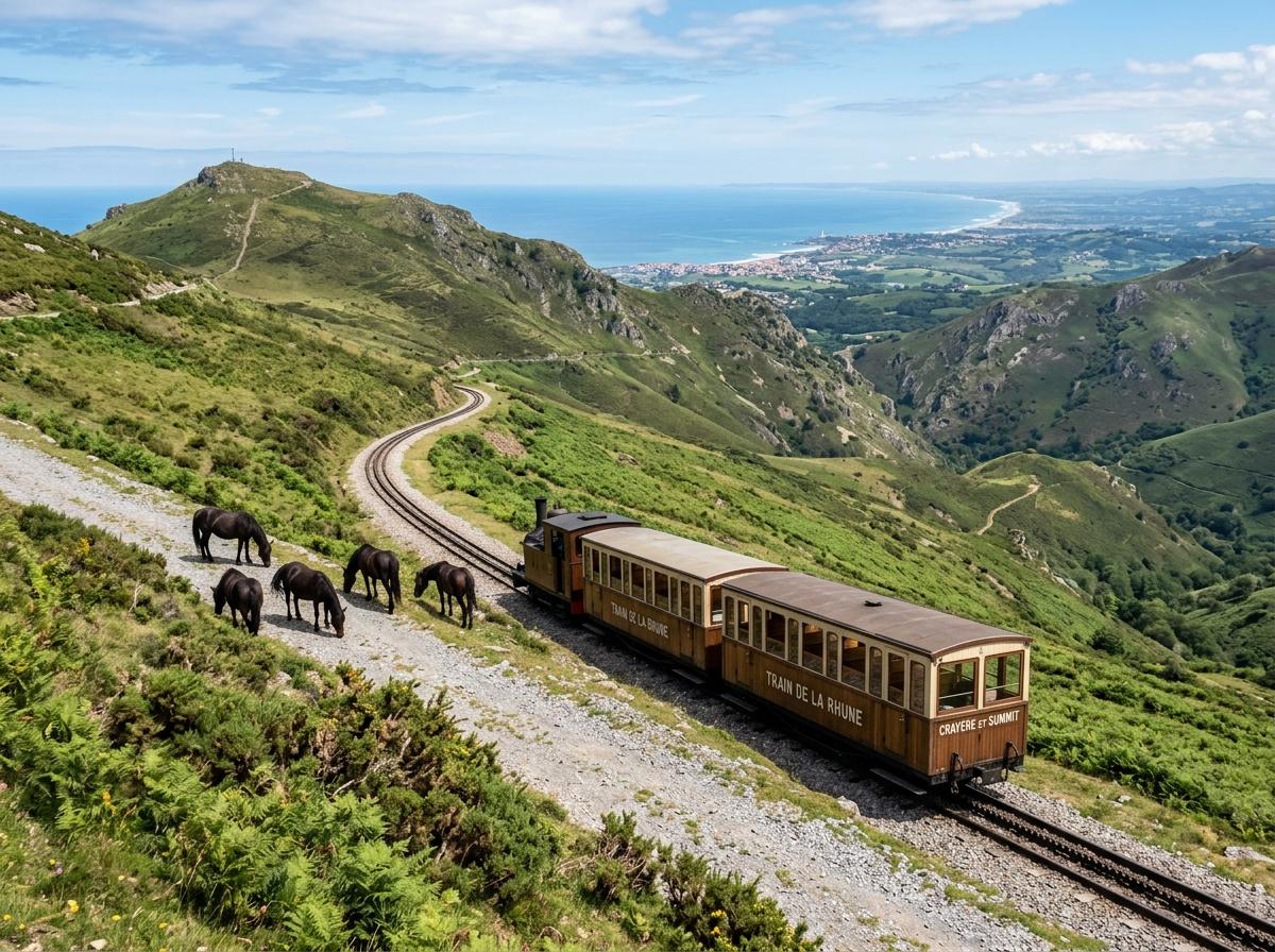 Petit train à crémaillère de la Rhune en montée